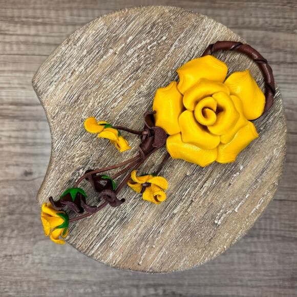 Leather Yellow Rose Purse Charm Genuine Leather Flower Bag Charm NEW FAST SHIP - Picture 5 of 8